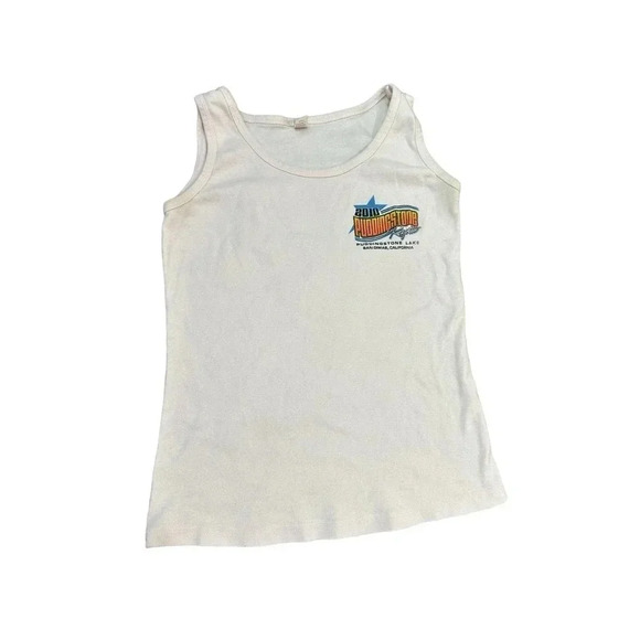 Anvil Women's White Sleeveless Crew Neck Puddingstone Regatta Graphic Tee Size M - Picture 5 of 6